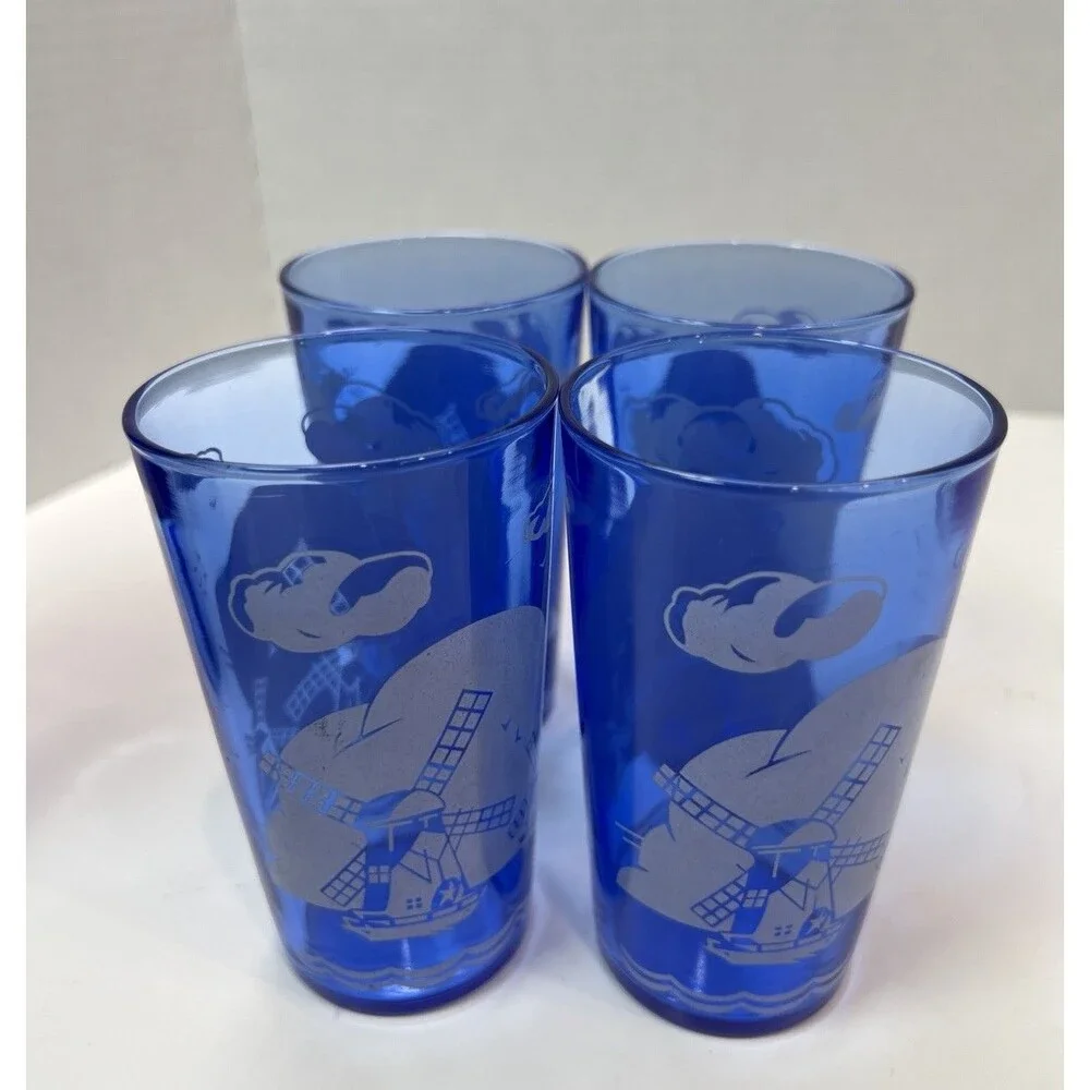 Vintage Hazel Atlas Cobalt Blue Windmill Cocktail Shaker ice bucket 4 glasses